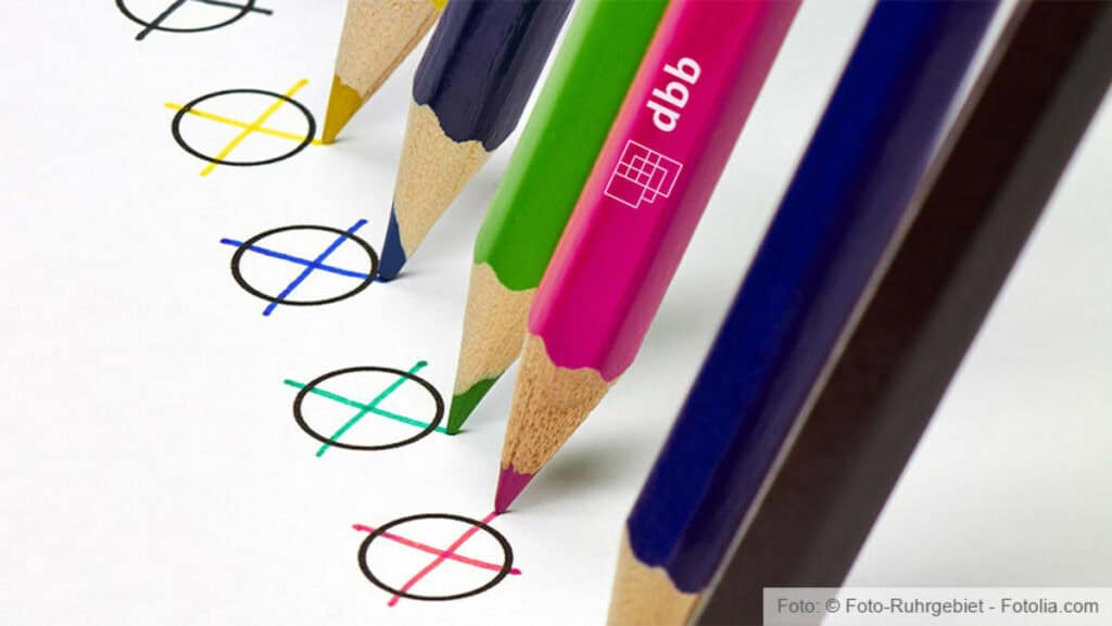 Wahlaufruf des dbb für Personalratswahlen, Stimmabgabe, Wahlkreuz, Wahlbeteiligung.