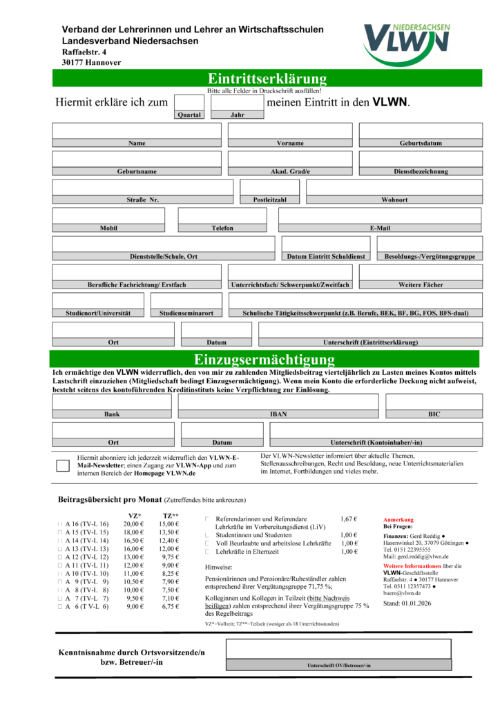 Eintrittserklärung-VLWN_2026 mit neuer Beitragsordnung